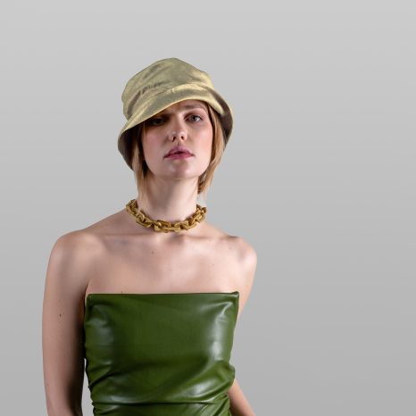 LISA OLIVE GREEN SILK BUCKET HAT