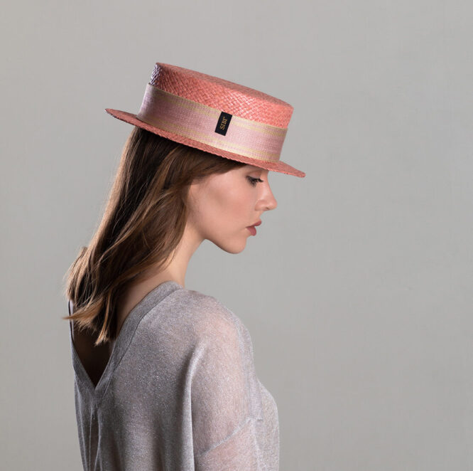 Pink straw boater hat