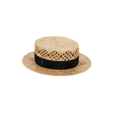 Raffia straw boater hat