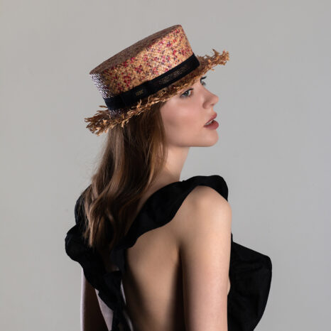 FLORAL PRINT STRAW BOATER HAT