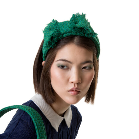 Kim - Green Tweed Bow Headband