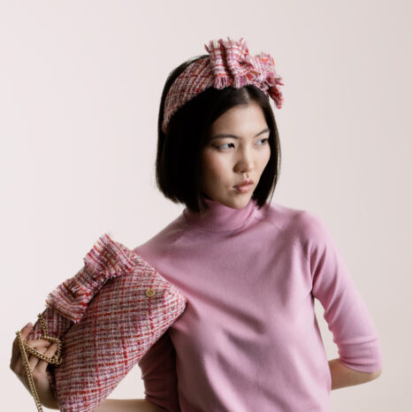 Kim - Pink Tweed Bow Headband
