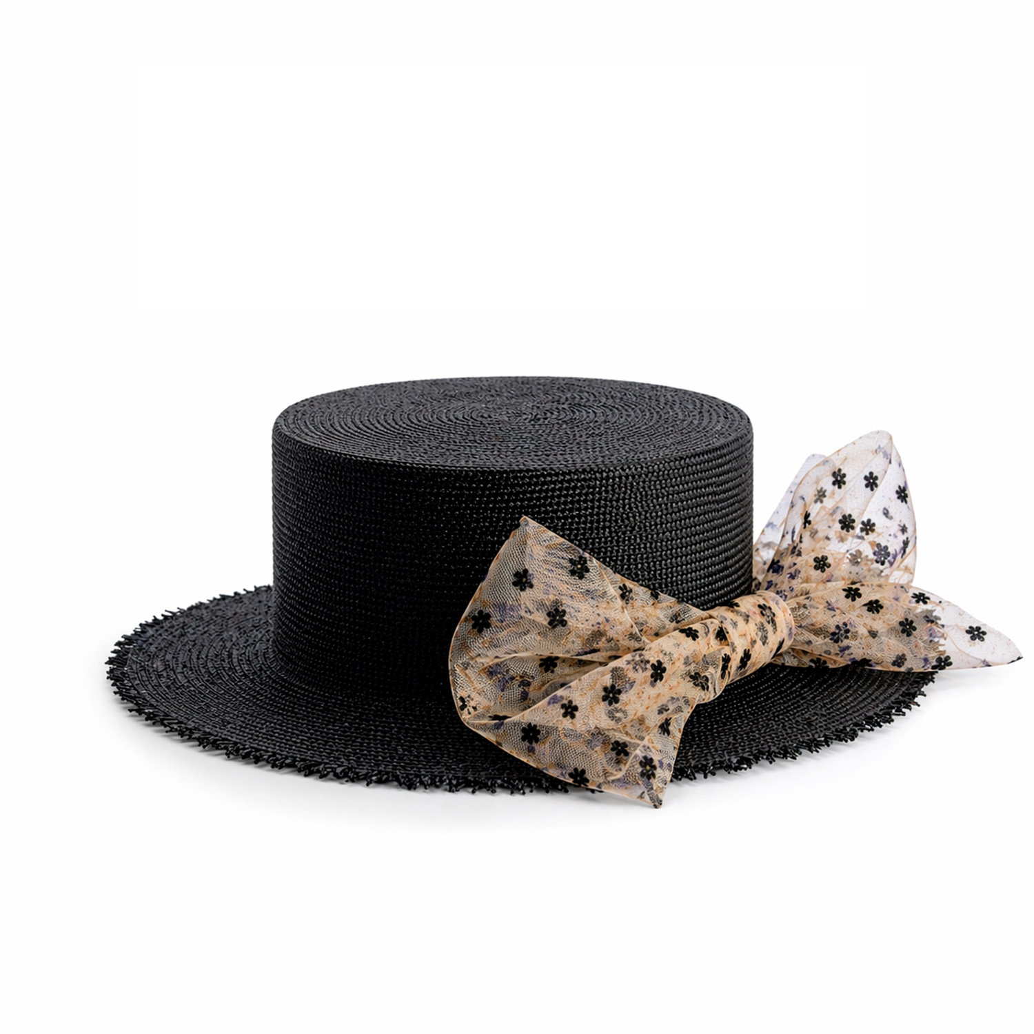 LINDA NERA BLACK VISCA STRAW BOATER