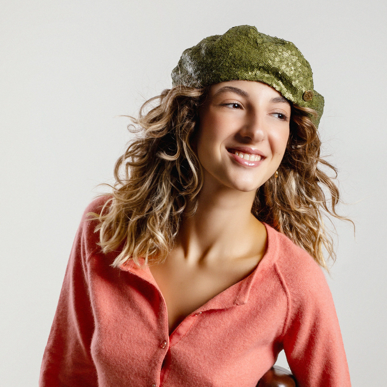 SUZY - Olive Green Sequin French Beret