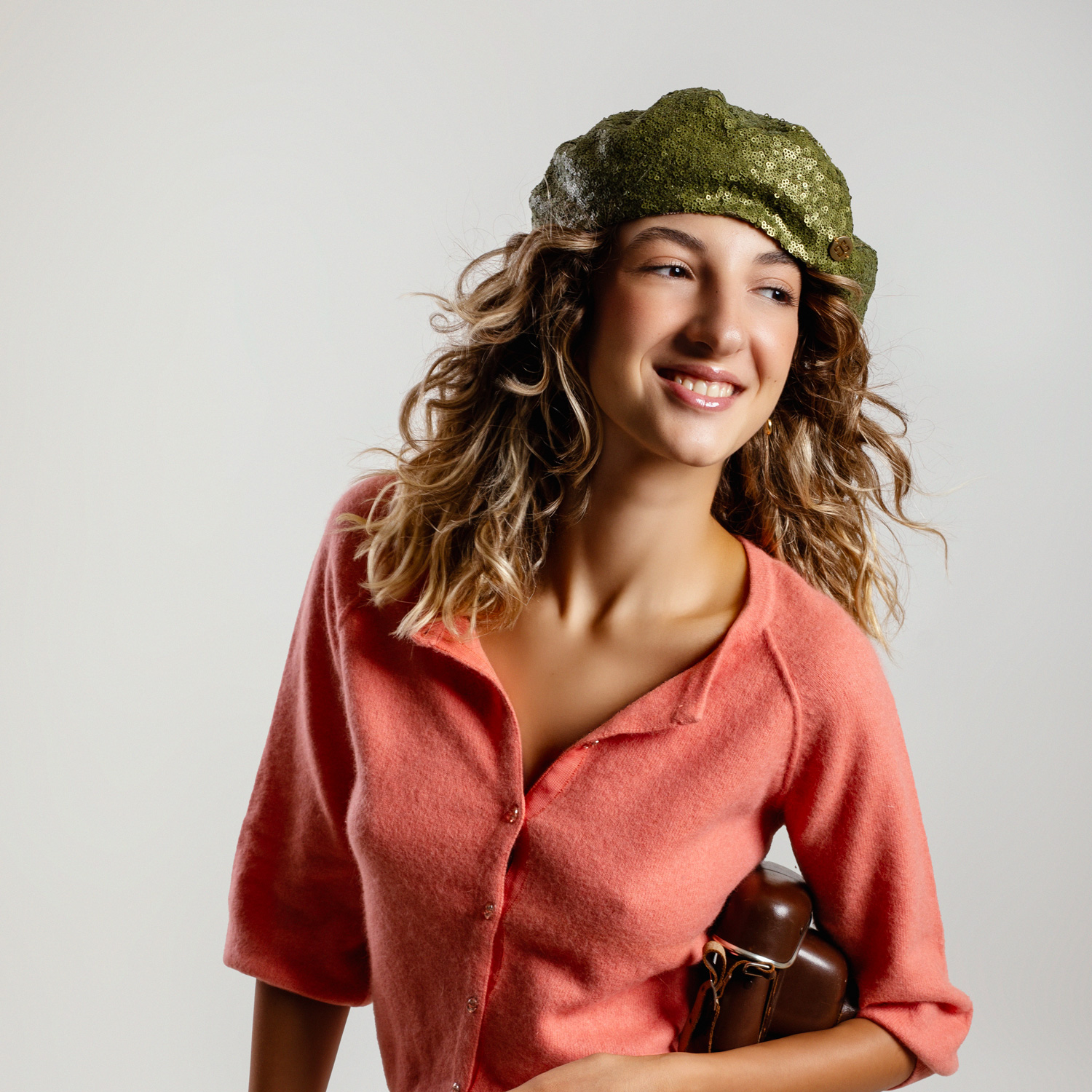 SUZY - Olive Green Sequin French Beret Hat