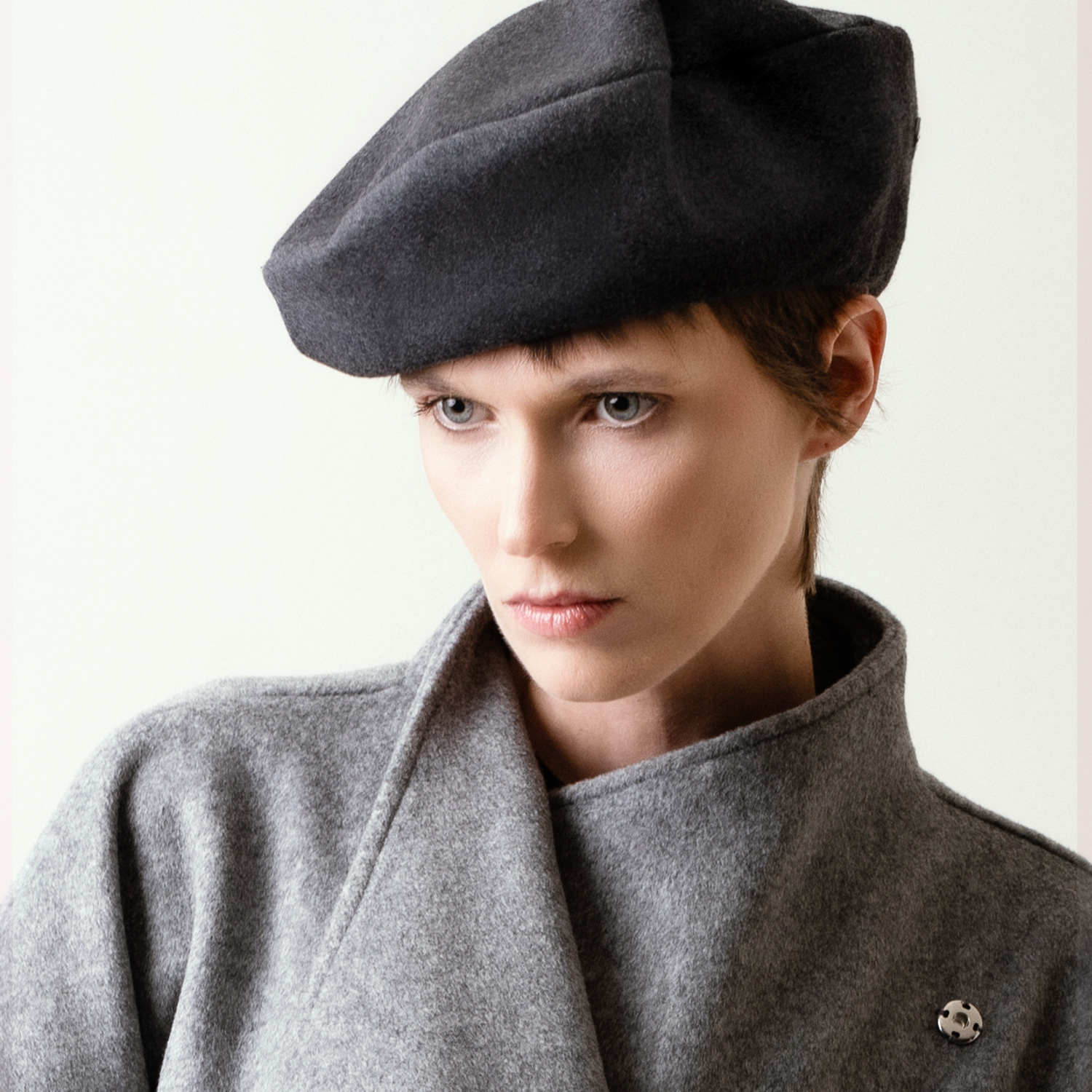 CHANTEL - Grey Wool Cashmere Beret Hat