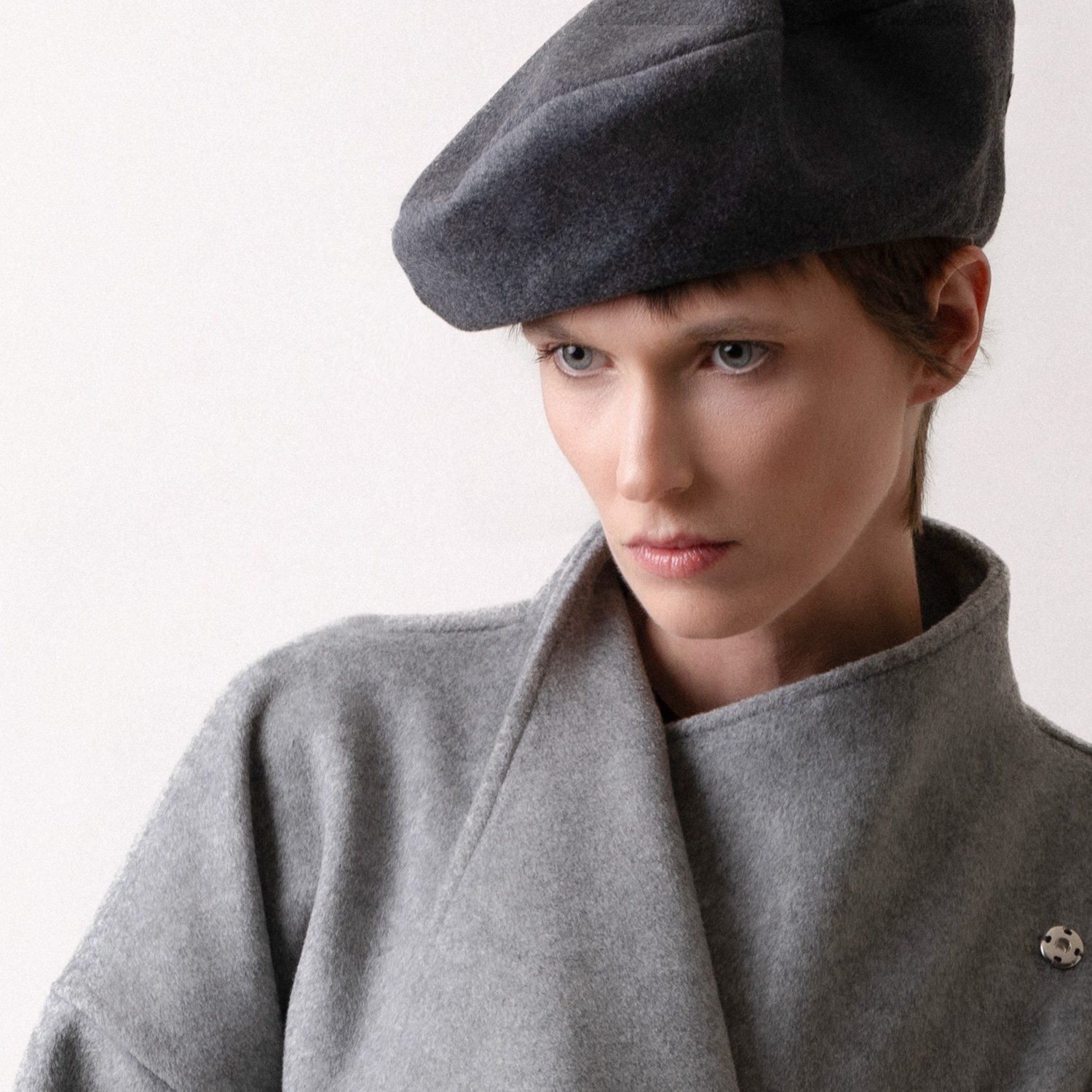 CHANTEL - Grey Wool Cashmere Beret Hat